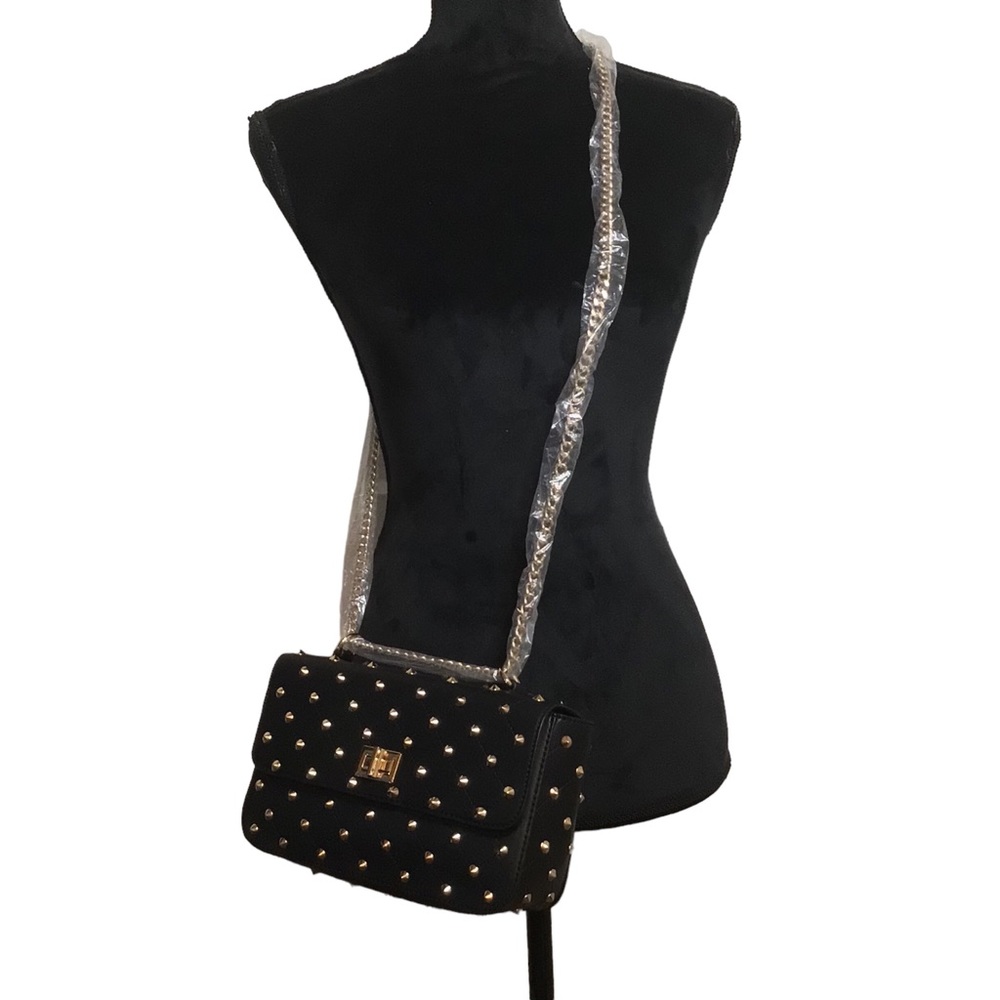 NWT Forever 21 Black Quilted Pattern Gold Spike Shoulder Bag